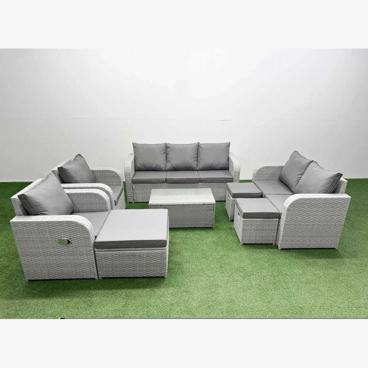 Fimous PE Rattan Garden Furniture Set Light Grey with Adjustable Reclining Chairs - Light Grey – image 1
