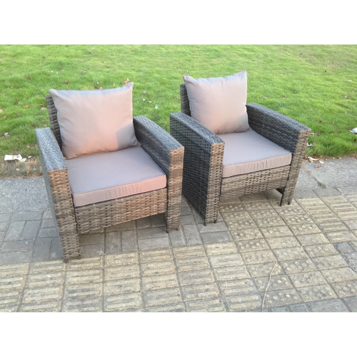 2 PC High Back Rattan Garden Arm Chair Patio Outdoor Garden Furniture - Dark Grey Mixed – image 2