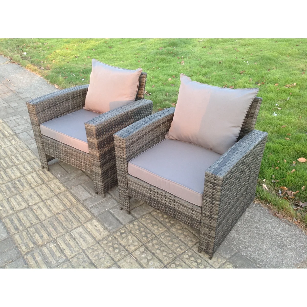 2 PC High Back Rattan Garden Arm Chair Patio Outdoor Garden Furniture - Dark Grey Mixed – image 3
