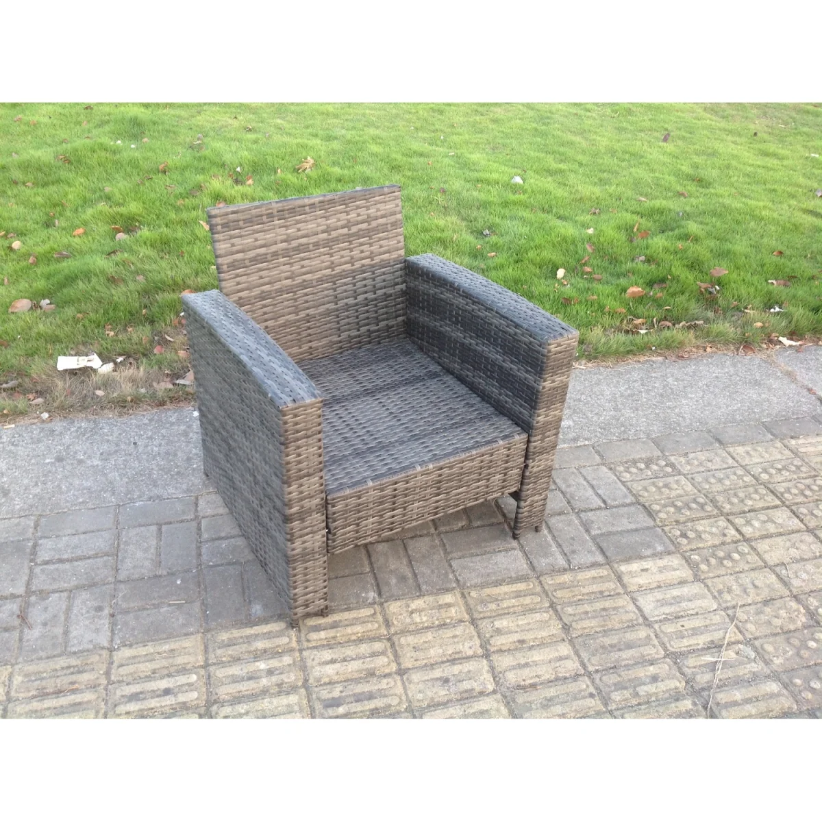 2 PC High Back Rattan Garden Arm Chair Patio Outdoor Garden Furniture - Dark Grey Mixed – image 4