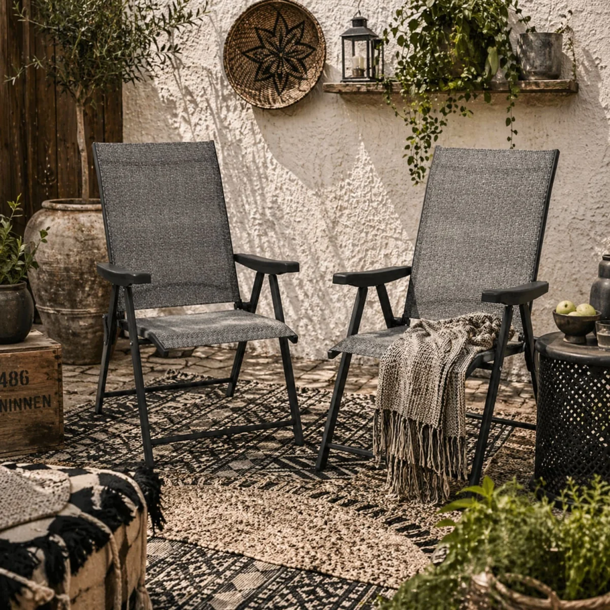 Maleli Set of 2 Black and Grey Folding Outdoor Chairs – image 2