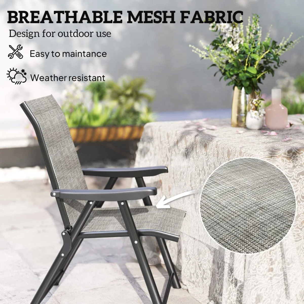 Maleli Set of 2 Black and Grey Folding Outdoor Chairs – image 5