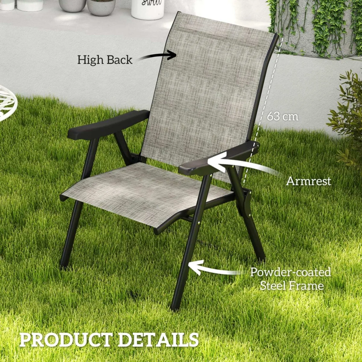 Maleli Set of 2 Black and Grey Folding Outdoor Chairs – image 6