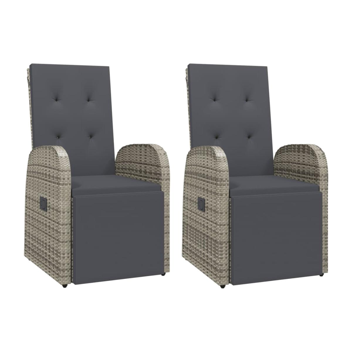 2 set outdoor Reclining PE Rattan Chairs with Cushions - Grey