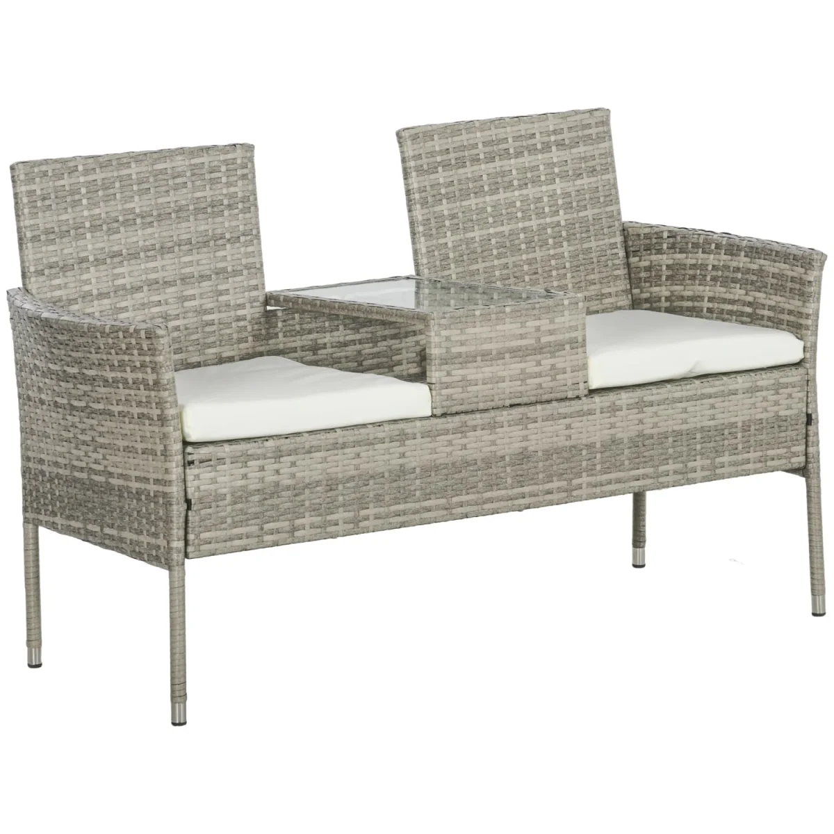 Hamoba Faux Rattan 2-Seat Garden Chair with Integrated Centre Table – image 3
