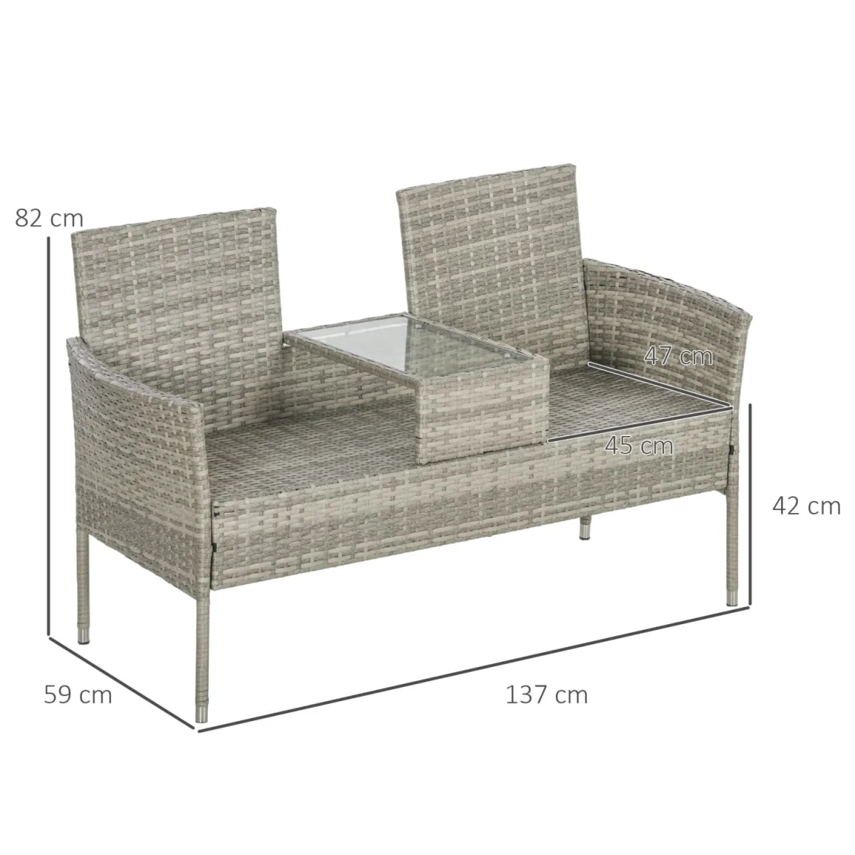 Hamoba Faux Rattan 2-Seat Garden Chair with Integrated Centre Table – image 5