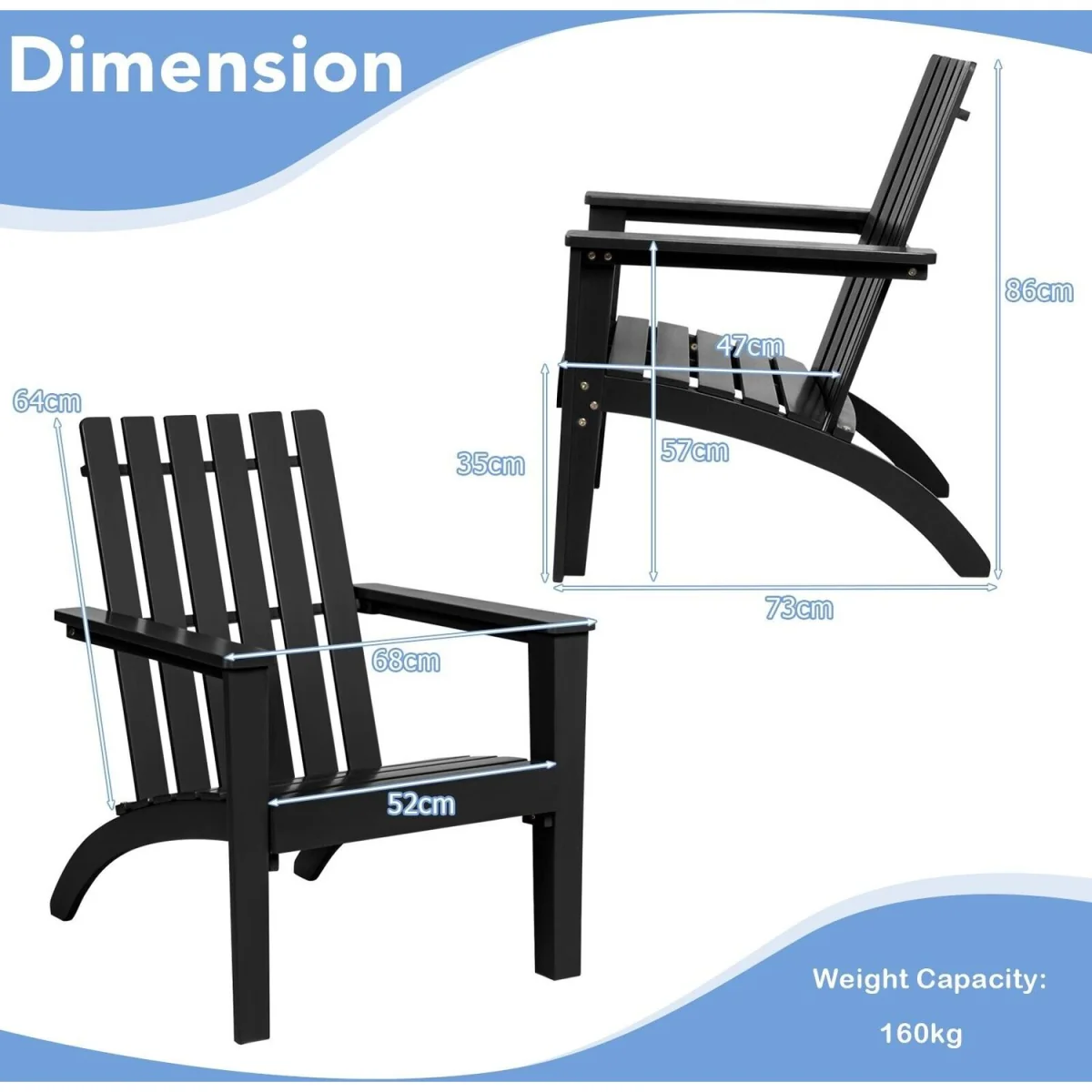 Costway Garden Patio Chair Adirondack Chair B - Black – image 2