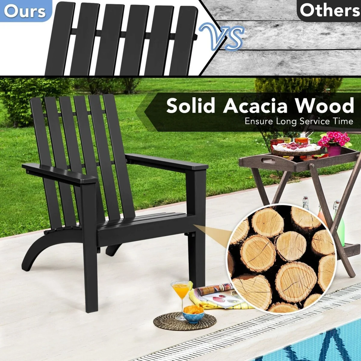 Costway Garden Patio Chair Adirondack Chair B - Black – image 4