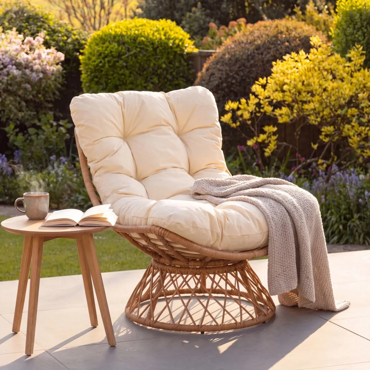 Arden Indoor or Outdoor Swivel Papasan Chair - Cream & Natural – image 2