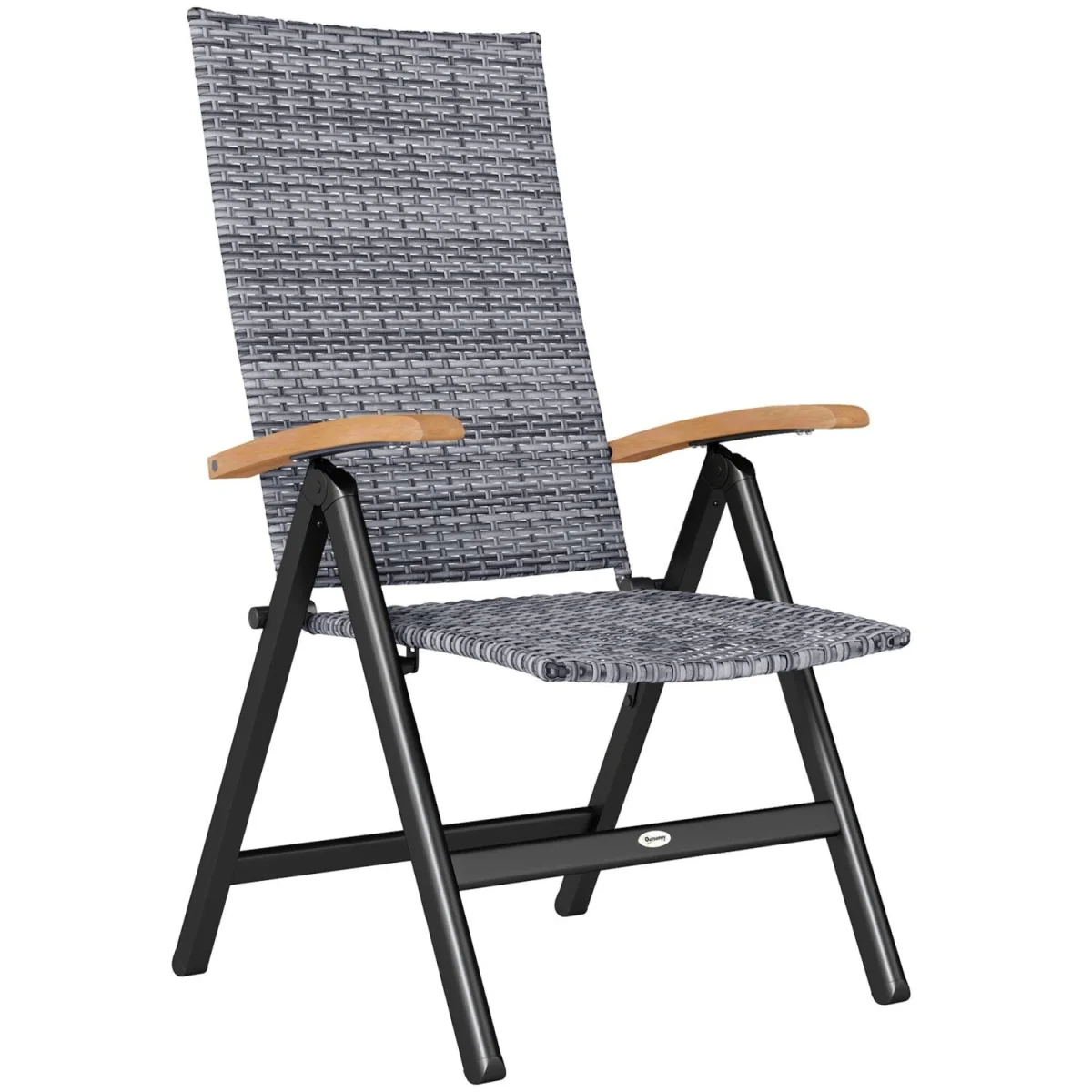 Konotte Suma Folding Rattan Garden Dining Chair - Light Grey, 5-Position Recline, Wooden Armrests – image 3