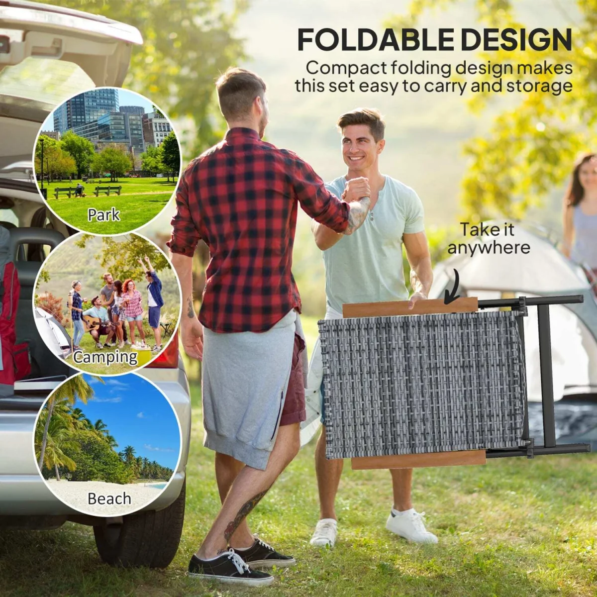 Konotte Suma Folding Rattan Garden Dining Chair - Light Grey, 5-Position Recline, Wooden Armrests – image 8