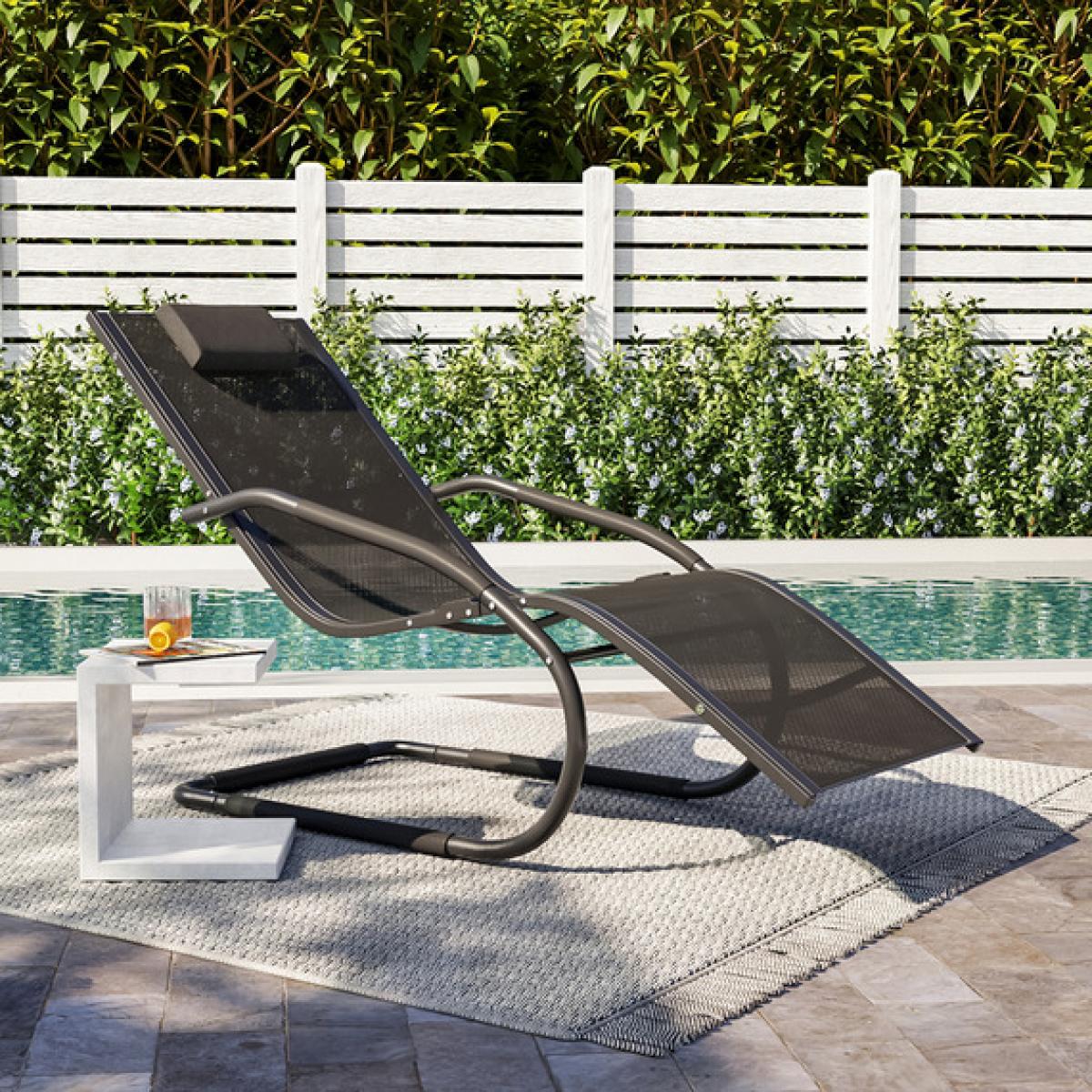 Modern Outdoor Lounge Chair Aluminium Frame - Black