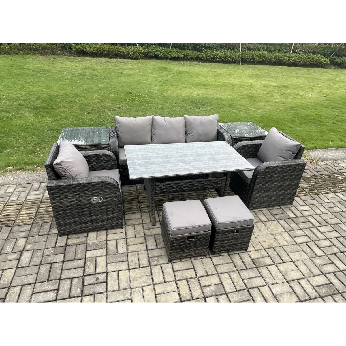 Fimous 8-Piece Rattan Outdoor Set with 3-Seater Sofa and Reclining Chairs, Dark Grey Mixed. - Dark Grey Mixed – image 5