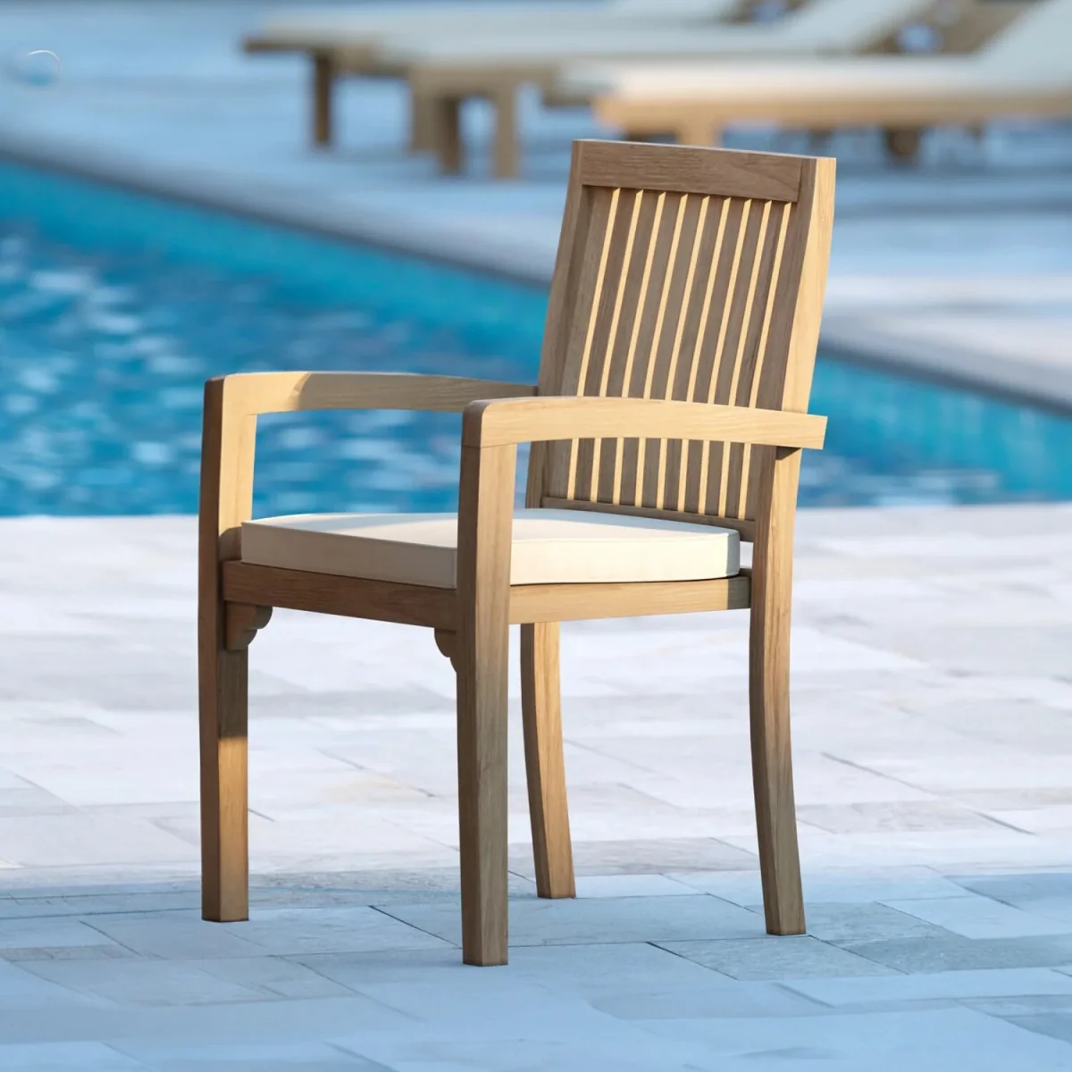 Henley Solid Teak Wood Outdoor Garden Stacking Chairs Pack of 4 - Green Cushions - Green Cushions – image 2