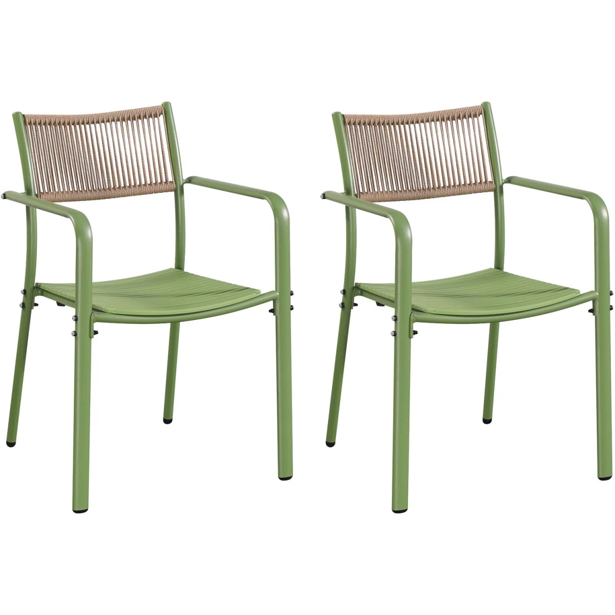 Pair of Rope Back Effect Garden Bistro Metal Armchairs - Moss Green – image 2