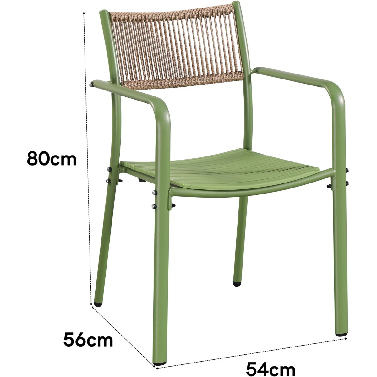 Pair of Rope Back Effect Garden Bistro Metal Armchairs - Moss Green – image 4