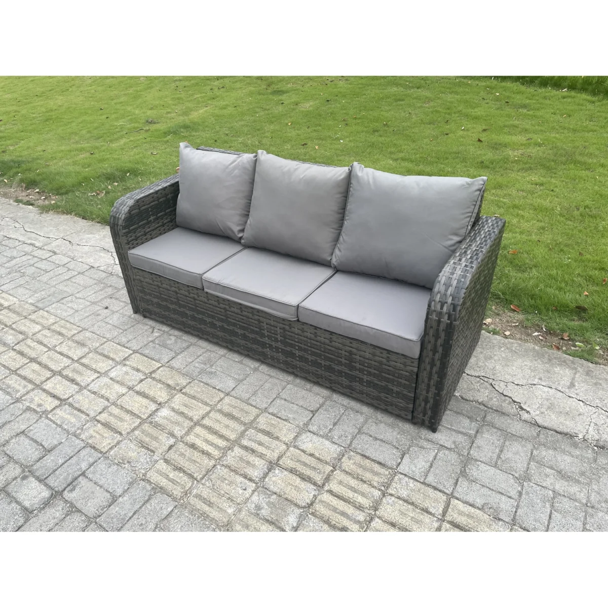 Fimous 9-Seater Dark Grey Mixed Rattan Garden Furniture Set with Reclining Chair and Cushions. - Dark Grey Mixed – image 3