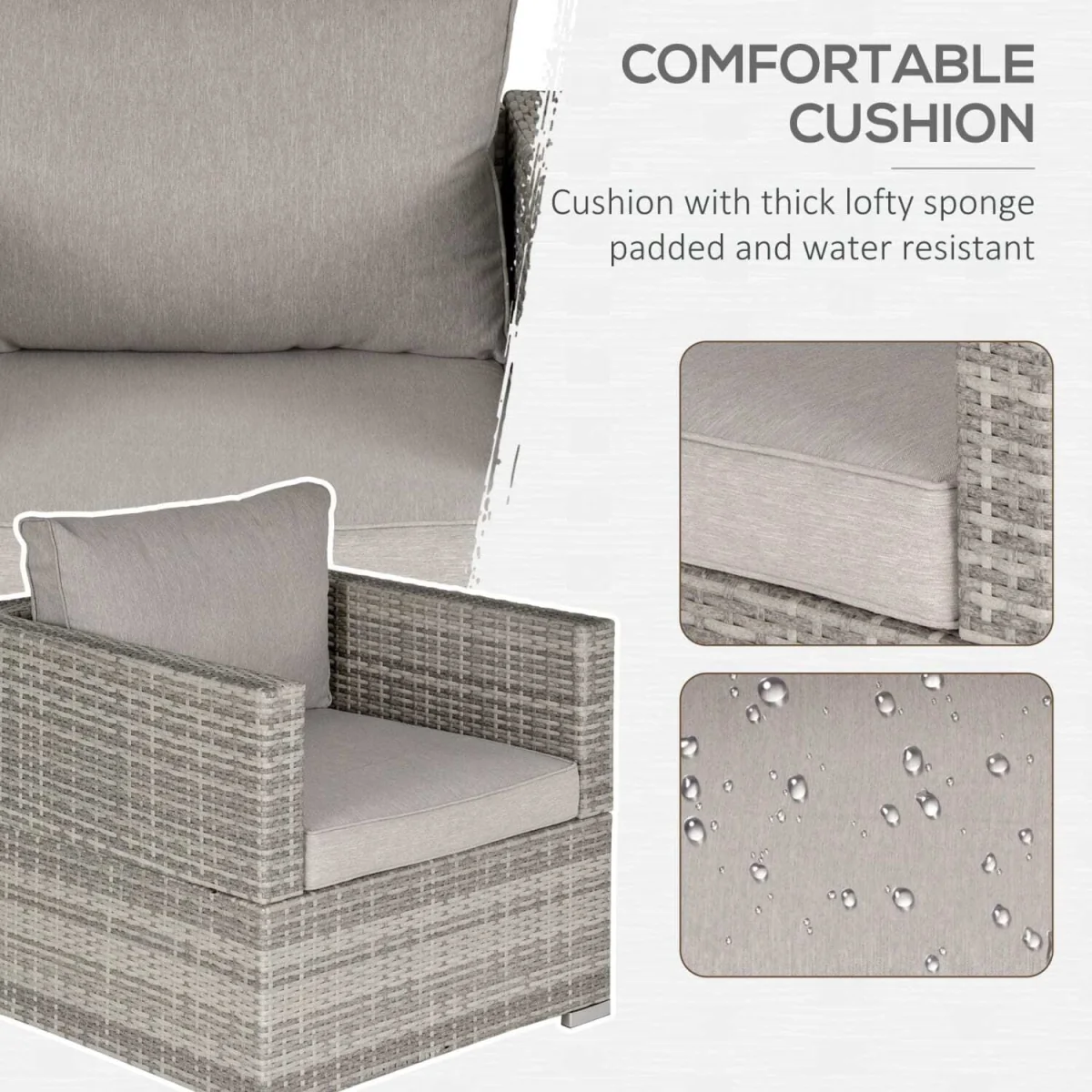 Karettano Grey Rattan Single Outdoor Armchair with Cushions and Armrests – image 6
