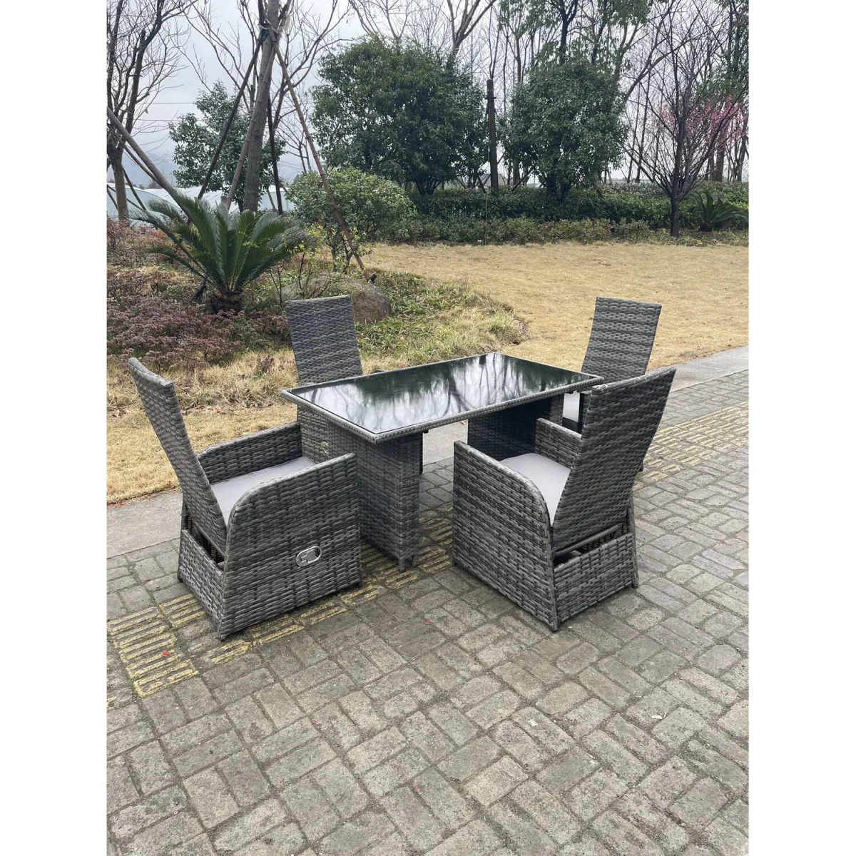 Outdoor PE Wicker Rattan Garden Furniture Reclining Chair - Dark Grey Mixed – image 2