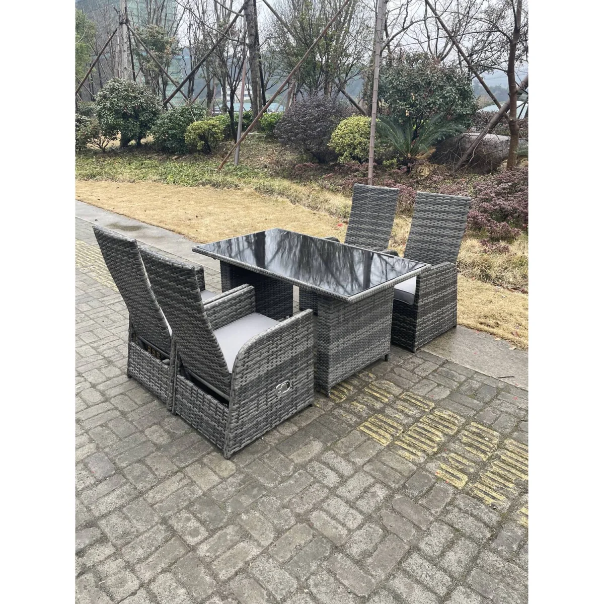 Outdoor PE Wicker Rattan Garden Furniture Reclining Chair - Dark Grey Mixed – image 3