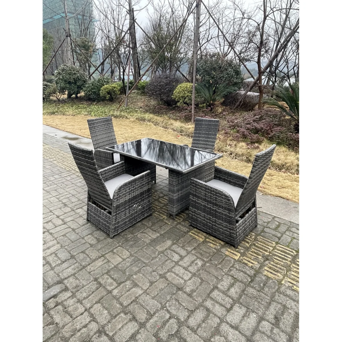 Outdoor PE Wicker Rattan Garden Furniture Reclining Chair - Dark Grey Mixed – image 4