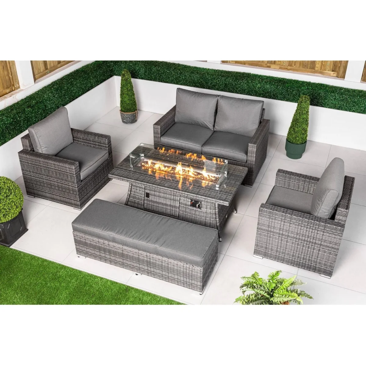 Sydney Garden Sofa Loveseat + 2 Arm Chairs & Fire Pit Table Set - Grey – image 2