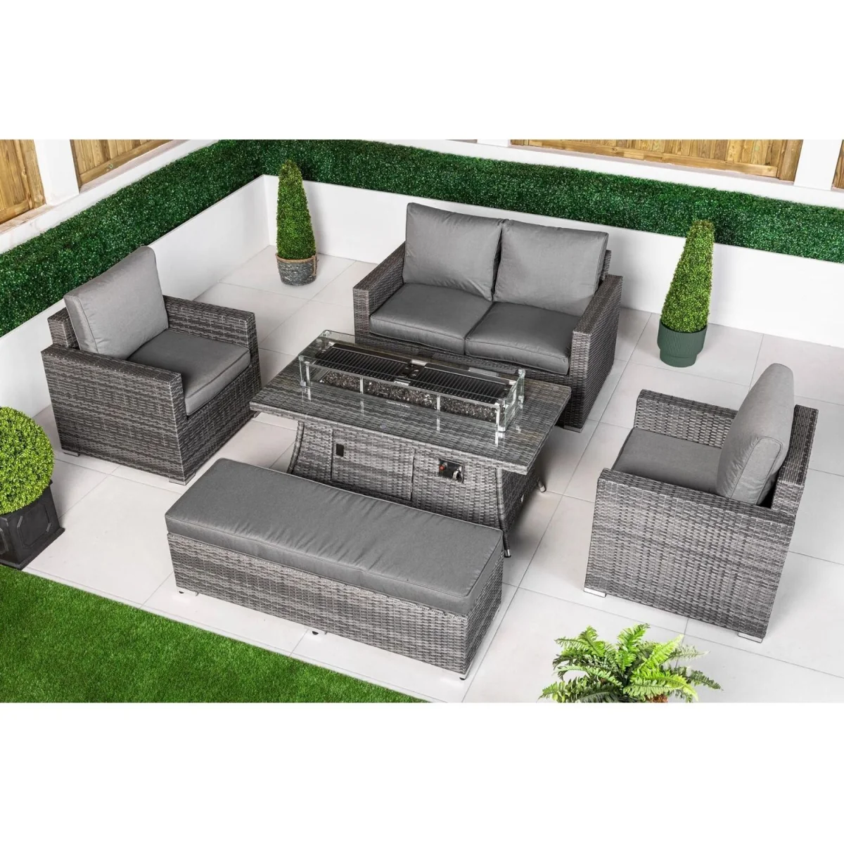 Sydney Garden Sofa Loveseat + 2 Arm Chairs & Fire Pit Table Set - Grey – image 4