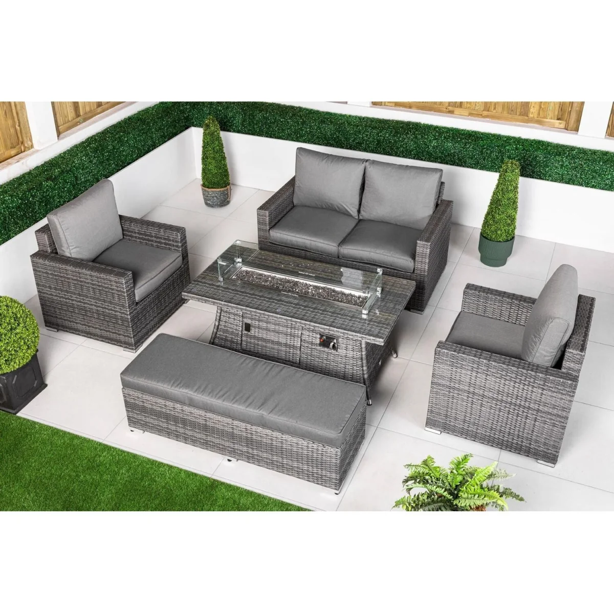 Sydney Garden Sofa Loveseat + 2 Arm Chairs & Fire Pit Table Set - Grey – image 5