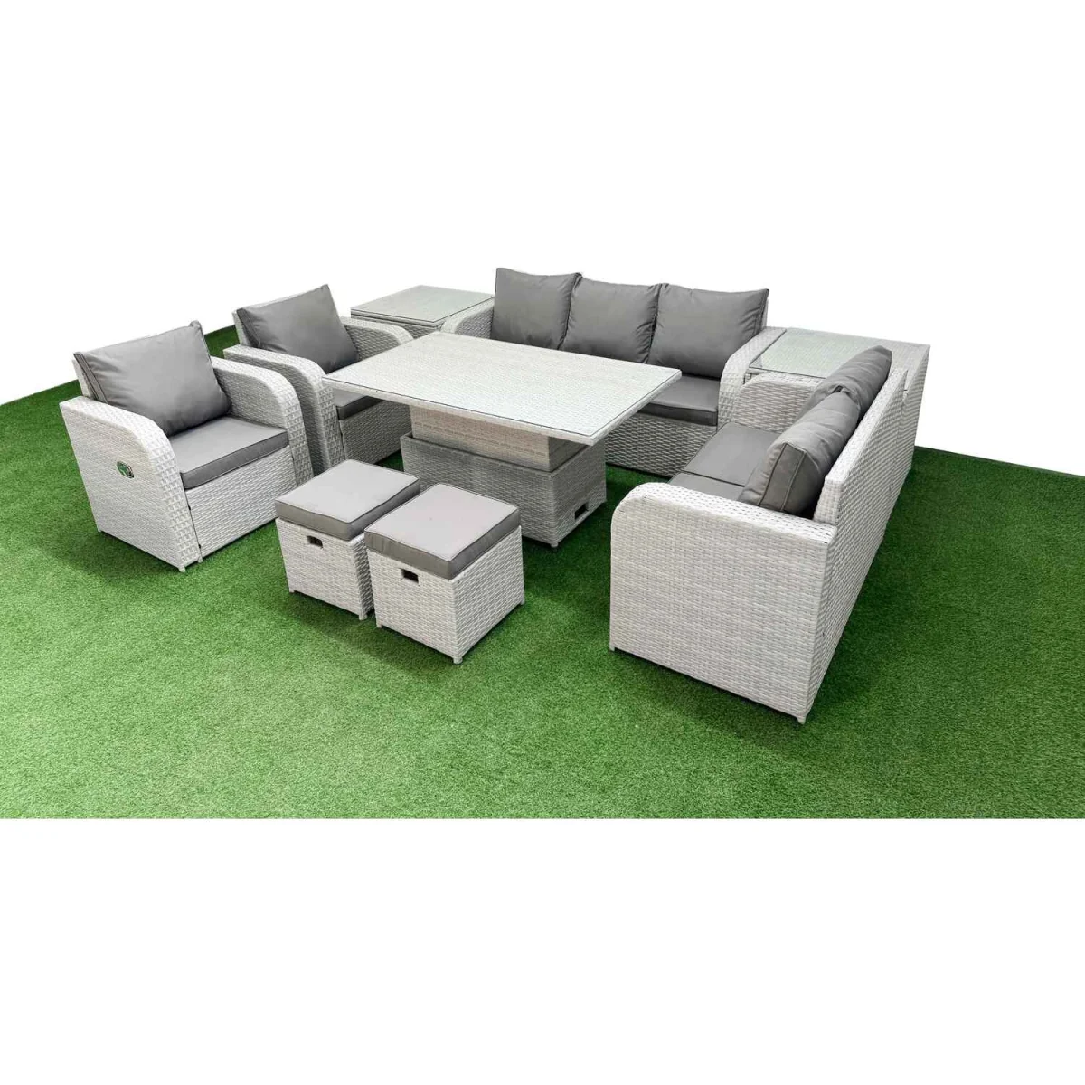 Fimous PE Rattan 9-Seater Garden Furniture Set Reclining Chairs Lifting Table Light Grey - Light grey – image 5