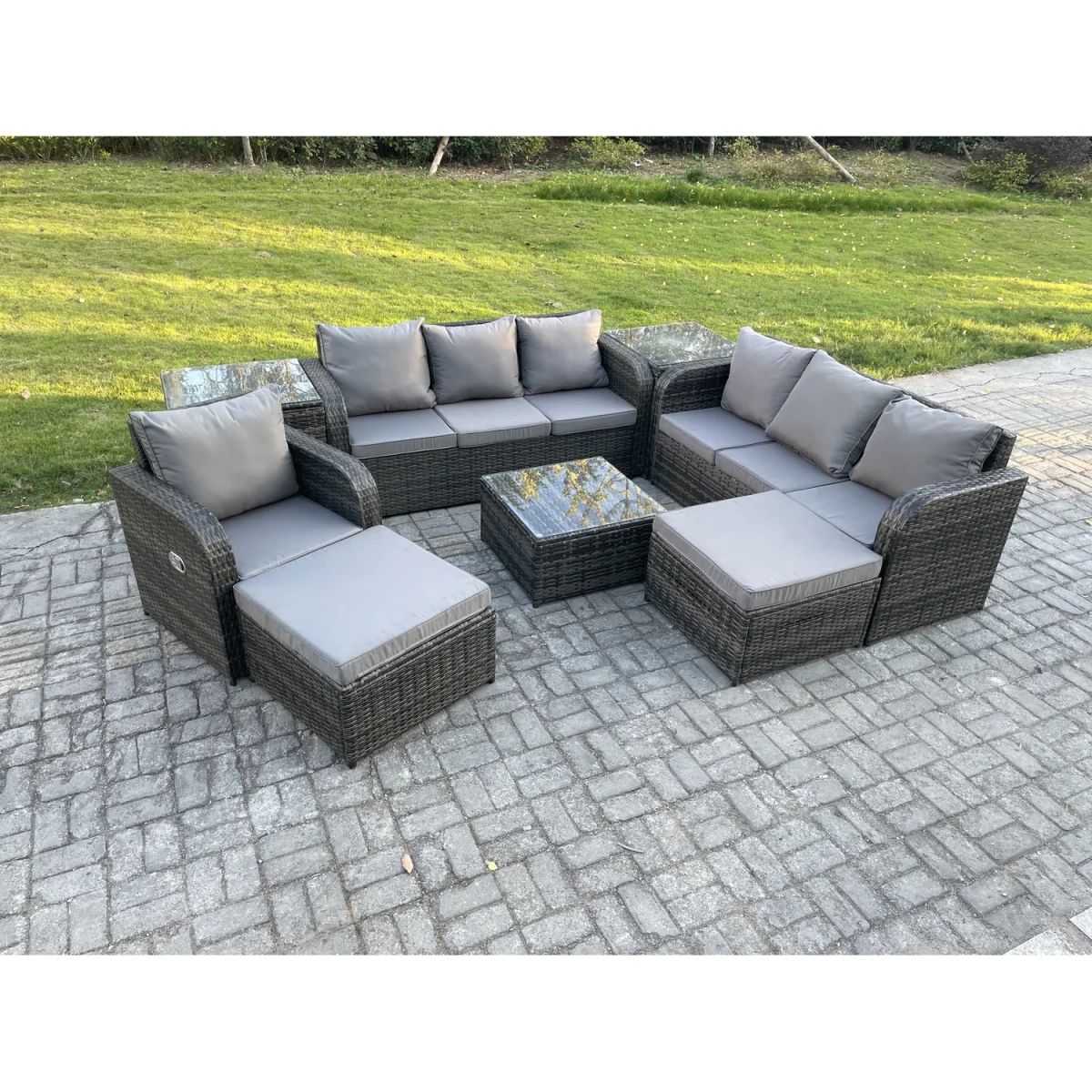 Fimous 9 Seater Outdoor Rattan Garden Furniture Set with Reclining Chair, Dark Grey Mixed. - Dark Grey Mixed – image 3