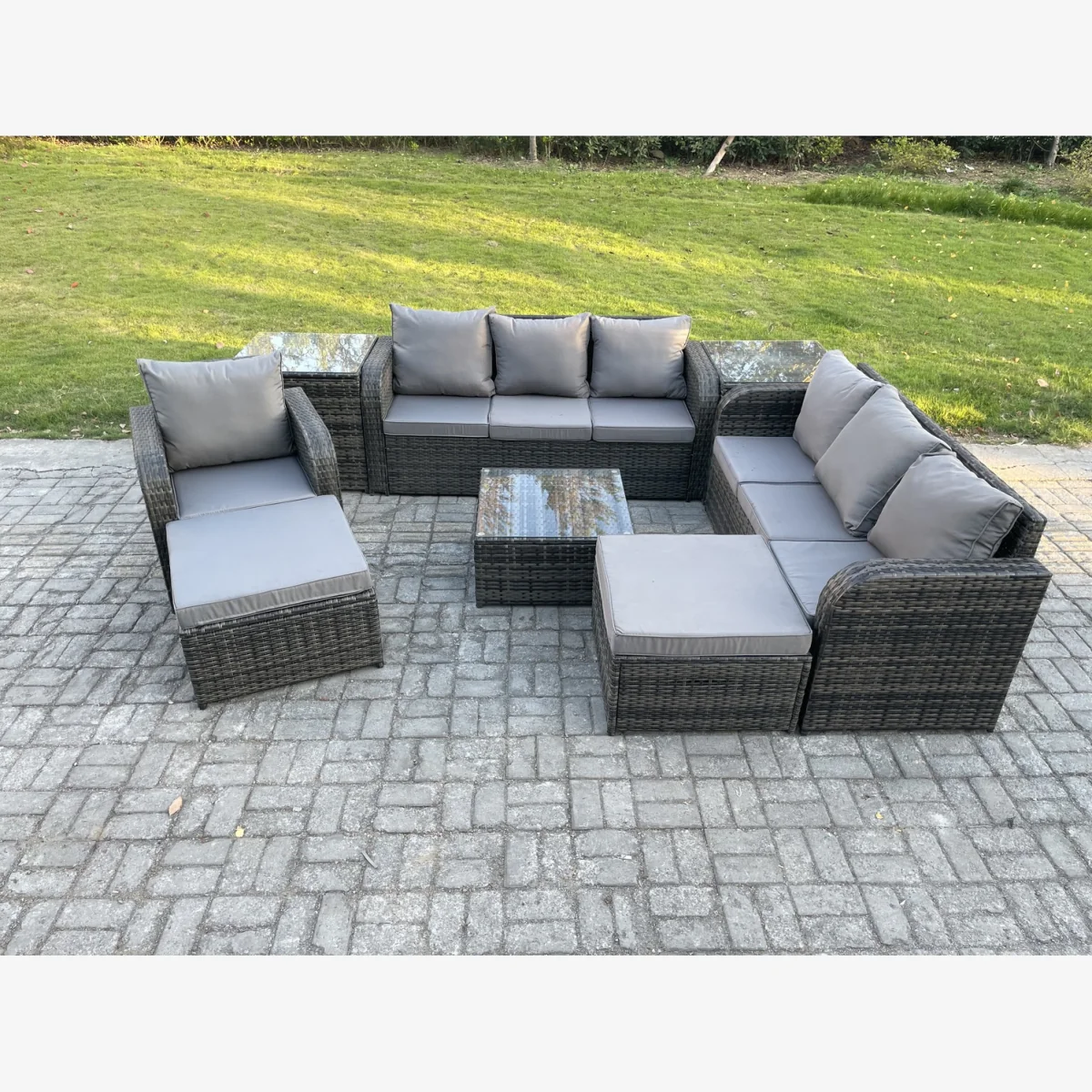 Fimous 9 Seater Outdoor Rattan Garden Furniture Set with Reclining Chair, Dark Grey Mixed. - Dark Grey Mixed – image 1