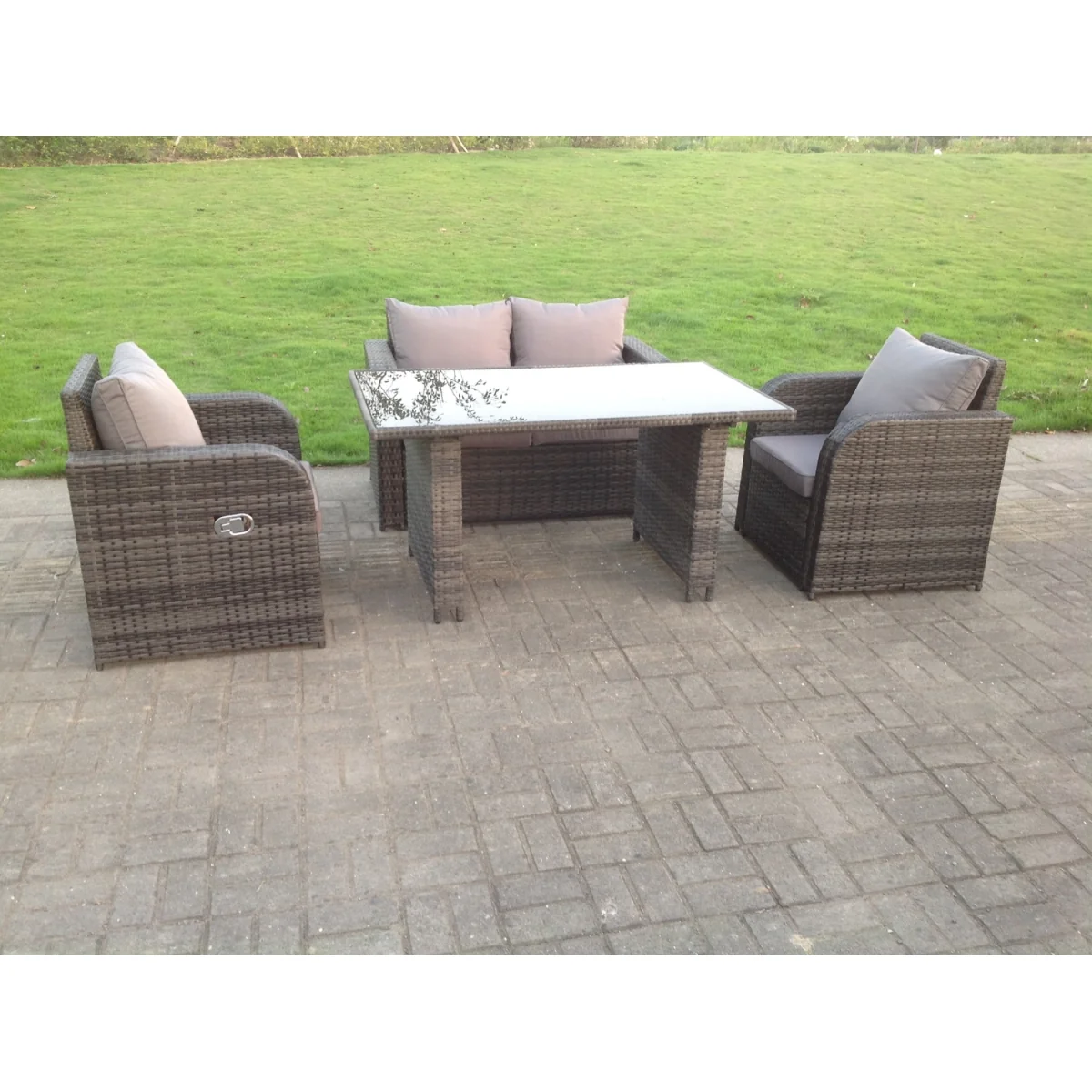 Rattan Garden Furniture Set Adjustable Chair Double Love Seat - Dark Grey Mixed – image 3