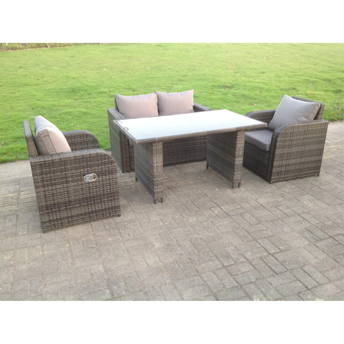 Rattan Garden Furniture Set Adjustable Chair Double Love Seat - Dark Grey Mixed – image 4