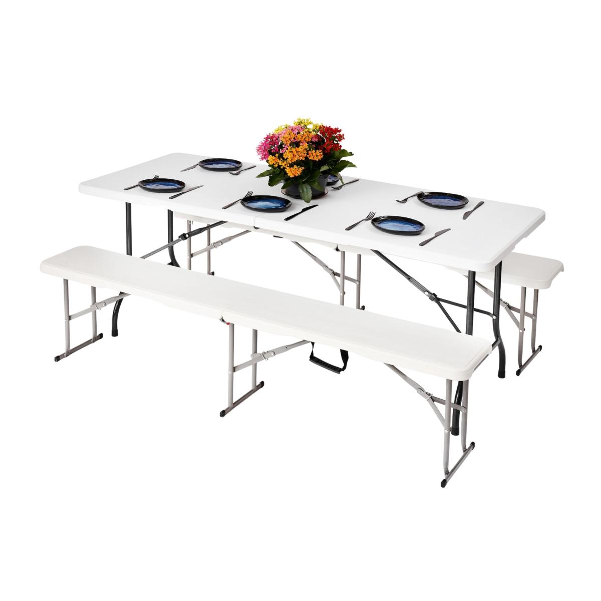 Heavy-Duty Folding Table Beer Bench Chair Garden Picnic Portable Furniture Set - White / Folding Table & Bench - White