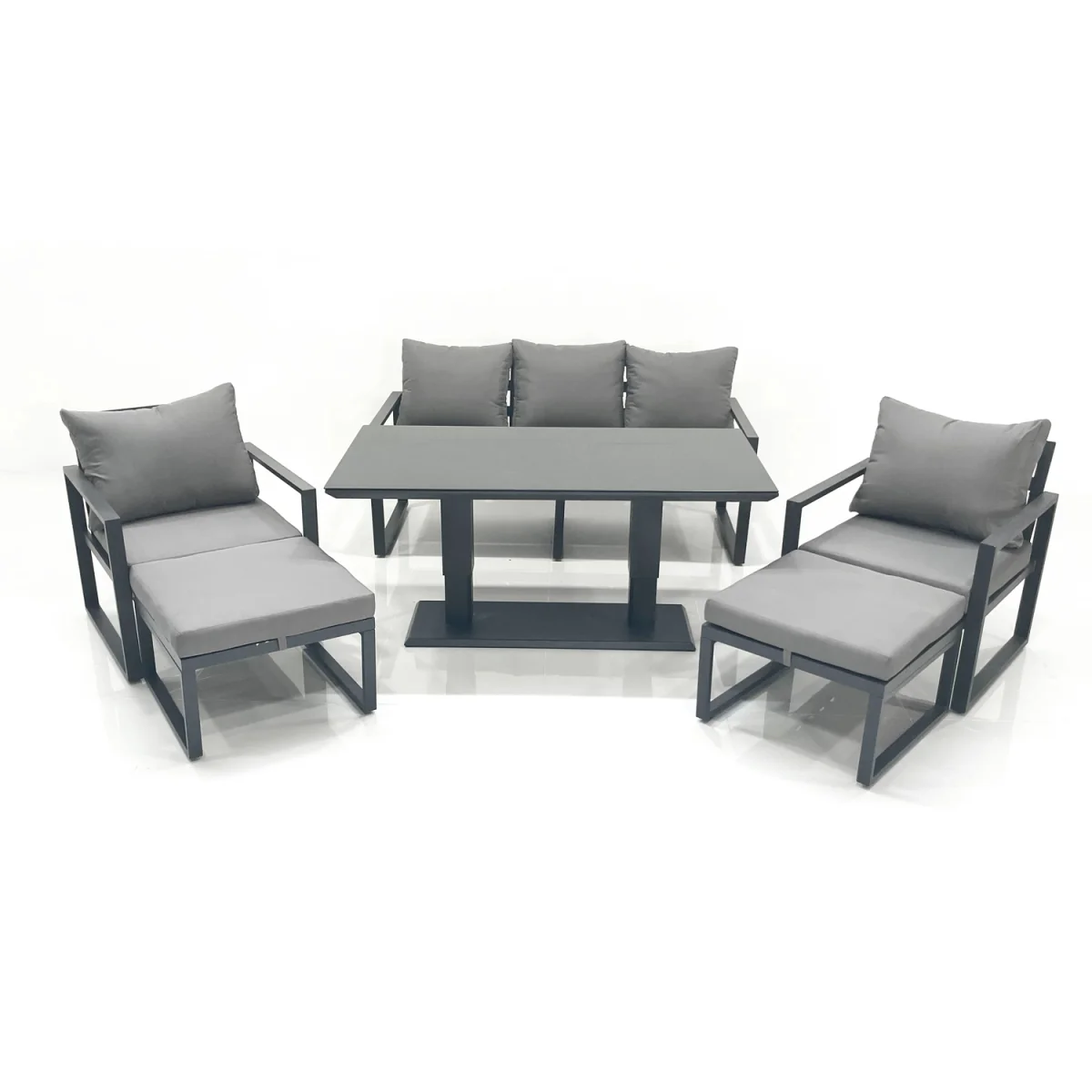 Fimous Outdoor Aluminium Garden Set with Adjustable Table, 3-Seater & 2 Chairs - Dark grey powder coated with dark grey fabric – image 5