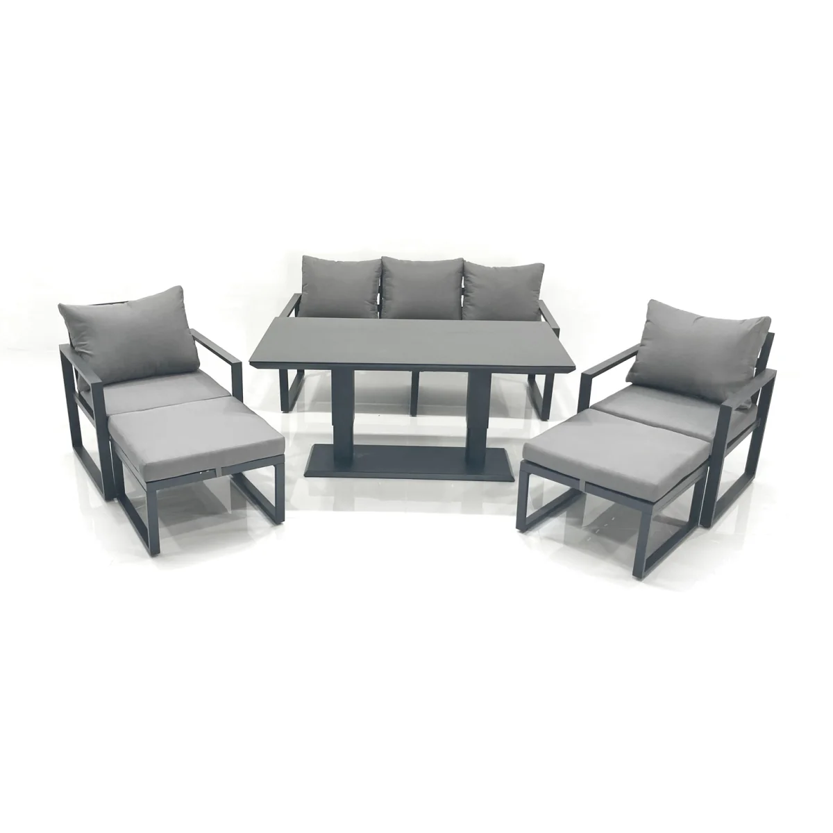 Fimous Outdoor Aluminium Garden Set with Adjustable Table, 3-Seater & 2 Chairs - Dark grey powder coated with dark grey fabric – image 1