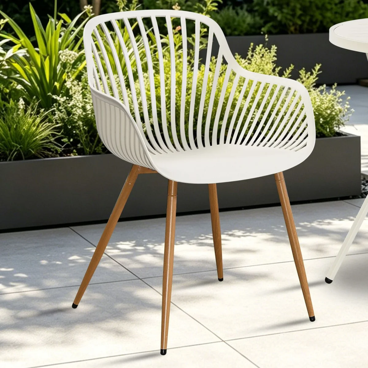 Pair of Sunray Garden Bistro Armchairs With Wood Effect Legs - White – image 5
