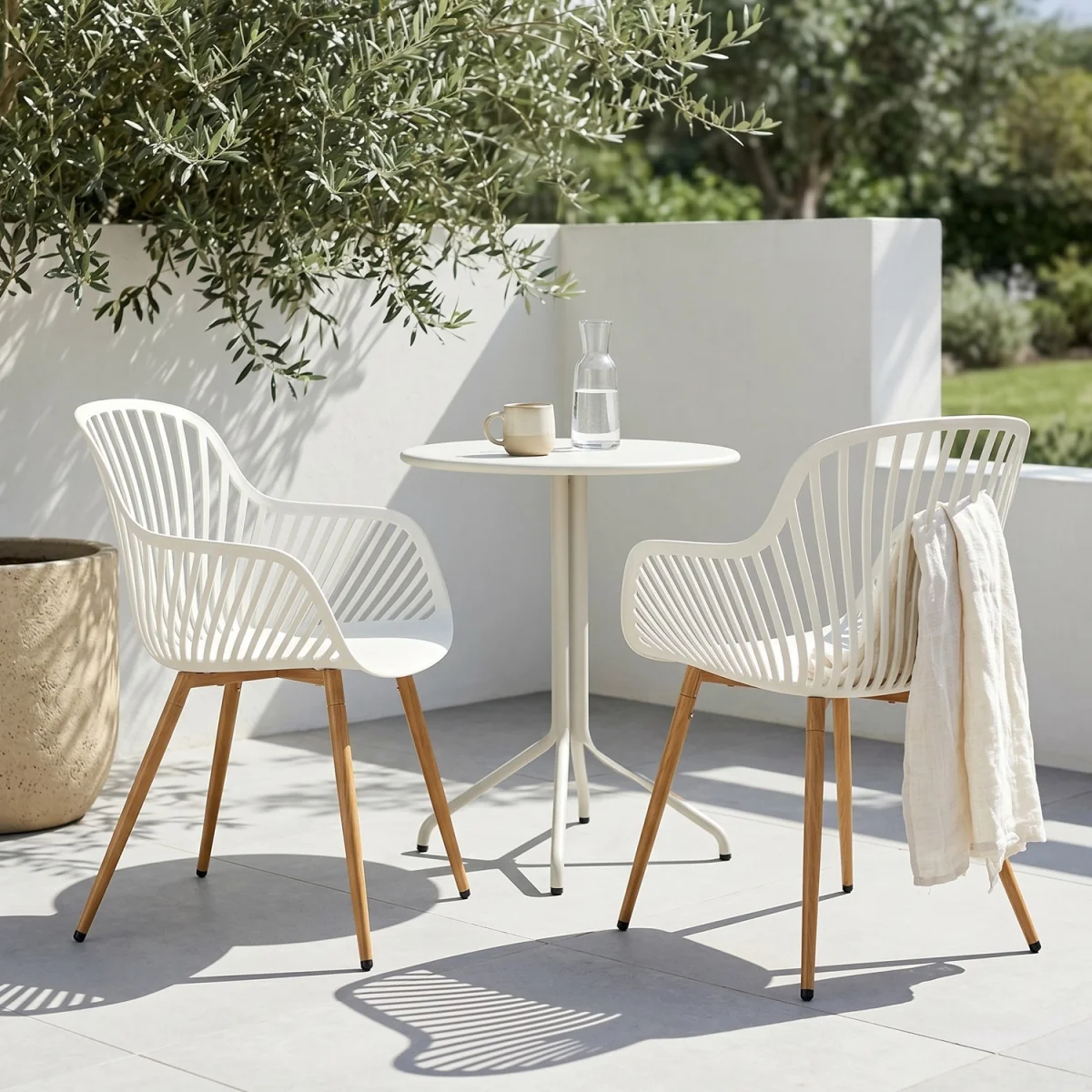 Pair of Sunray Garden Bistro Armchairs With Wood Effect Legs - White – image 6