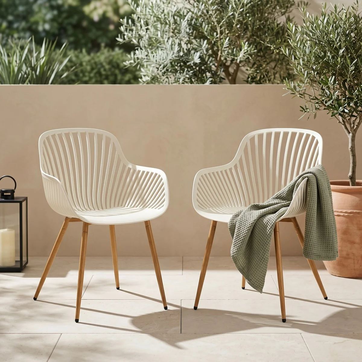 Pair of Sunray Garden Bistro Armchairs With Wood Effect Legs - White – image 1