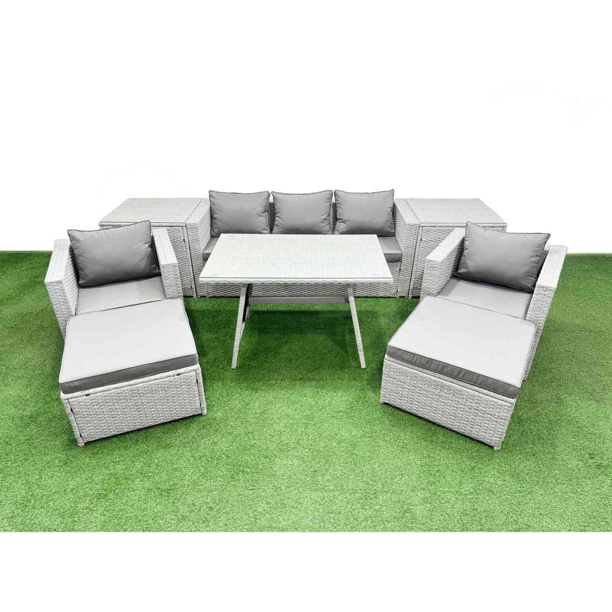 Fimous 9-Piece Outdoor PE Rattan Sofa and Armchair Set with Cushions Light Grey - Light Grey – image 1