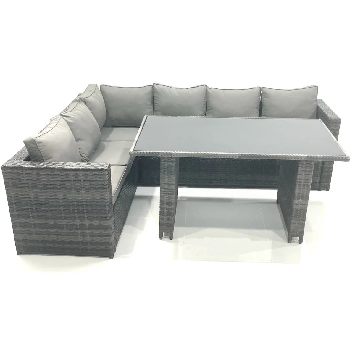 Outdoor Garden Furniture Rectangular Dining Table Chair Set - Dark Grey Mixed – image 2