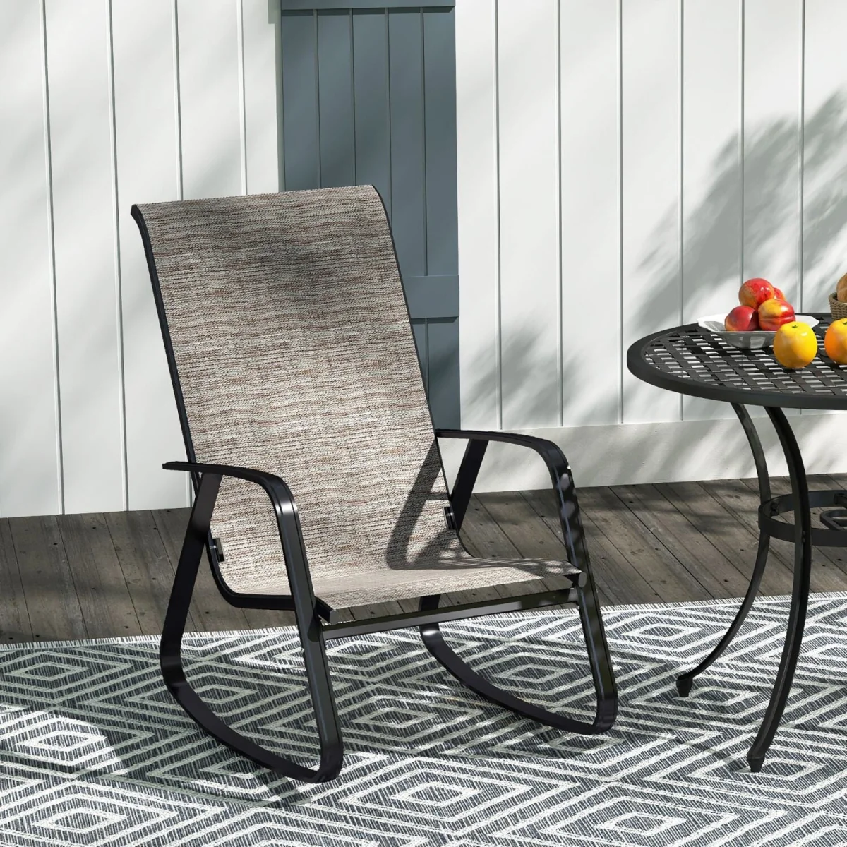 Leke Fizi Metal Light Brown Outdoor Rocking Garden Chair – image 4