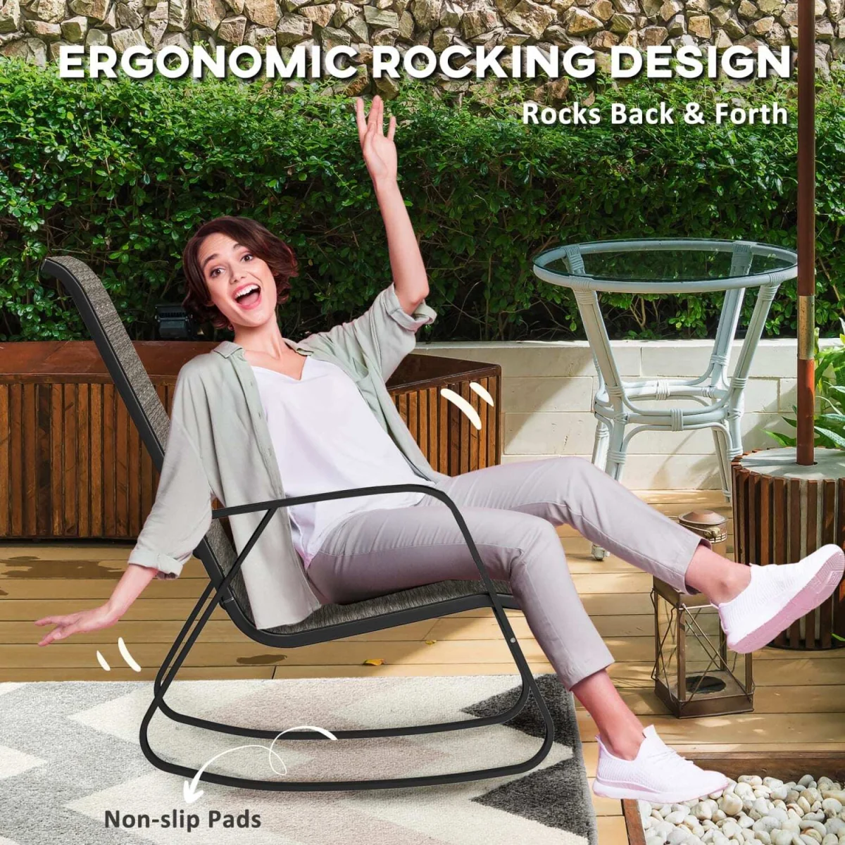 Leke Fizi Metal Light Brown Outdoor Rocking Garden Chair – image 5