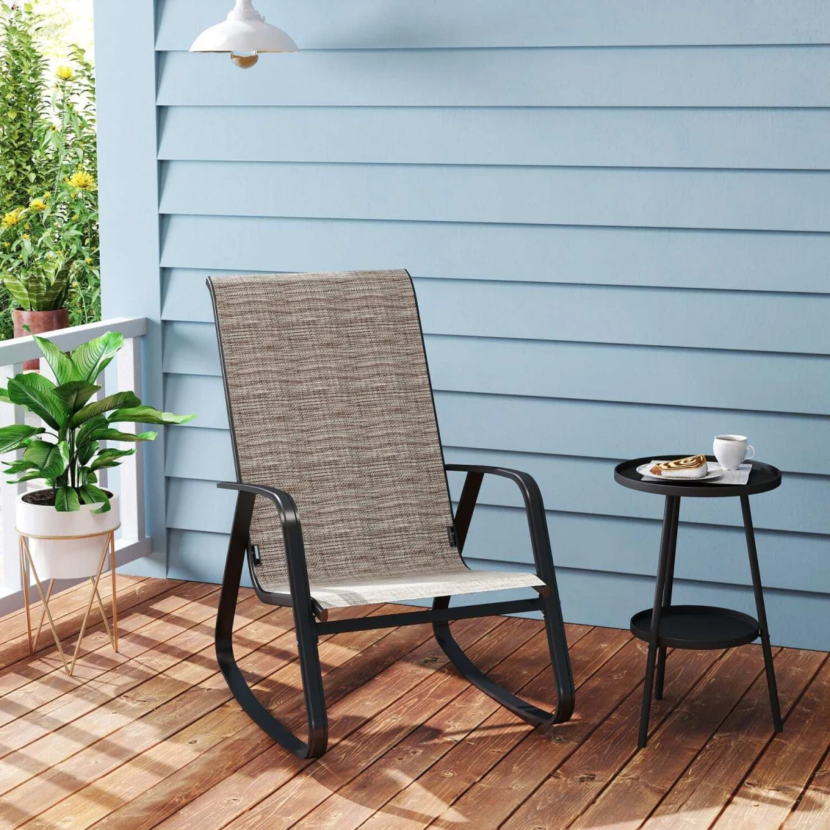 Leke Fizi Metal Light Brown Outdoor Rocking Garden Chair – image 9