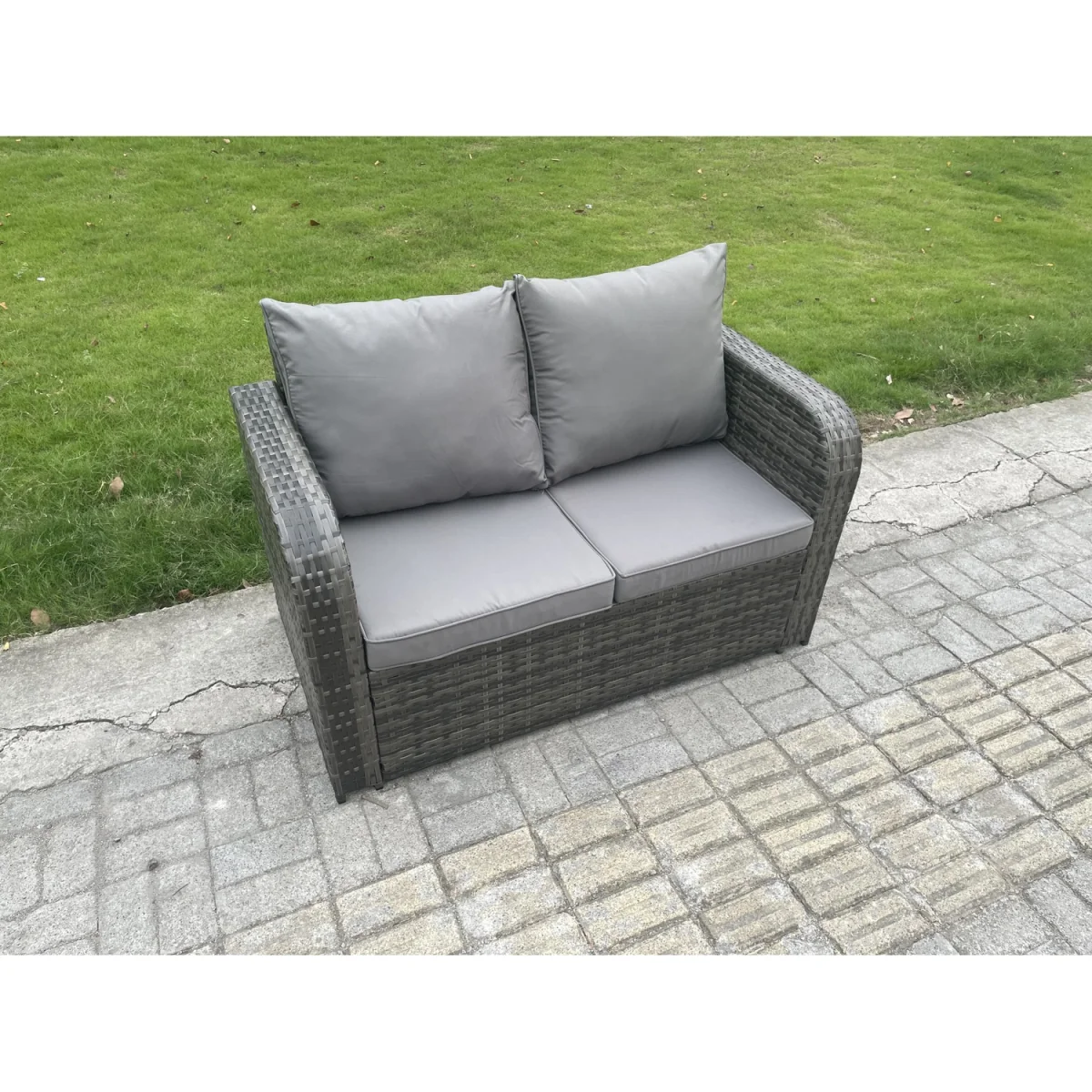 Fimous 7-Piece 6-Seater PE Rattan Outdoor Patio Set with Tempered Glass Tables and Reclining Chairs. - Dark Grey Mixed – image 3