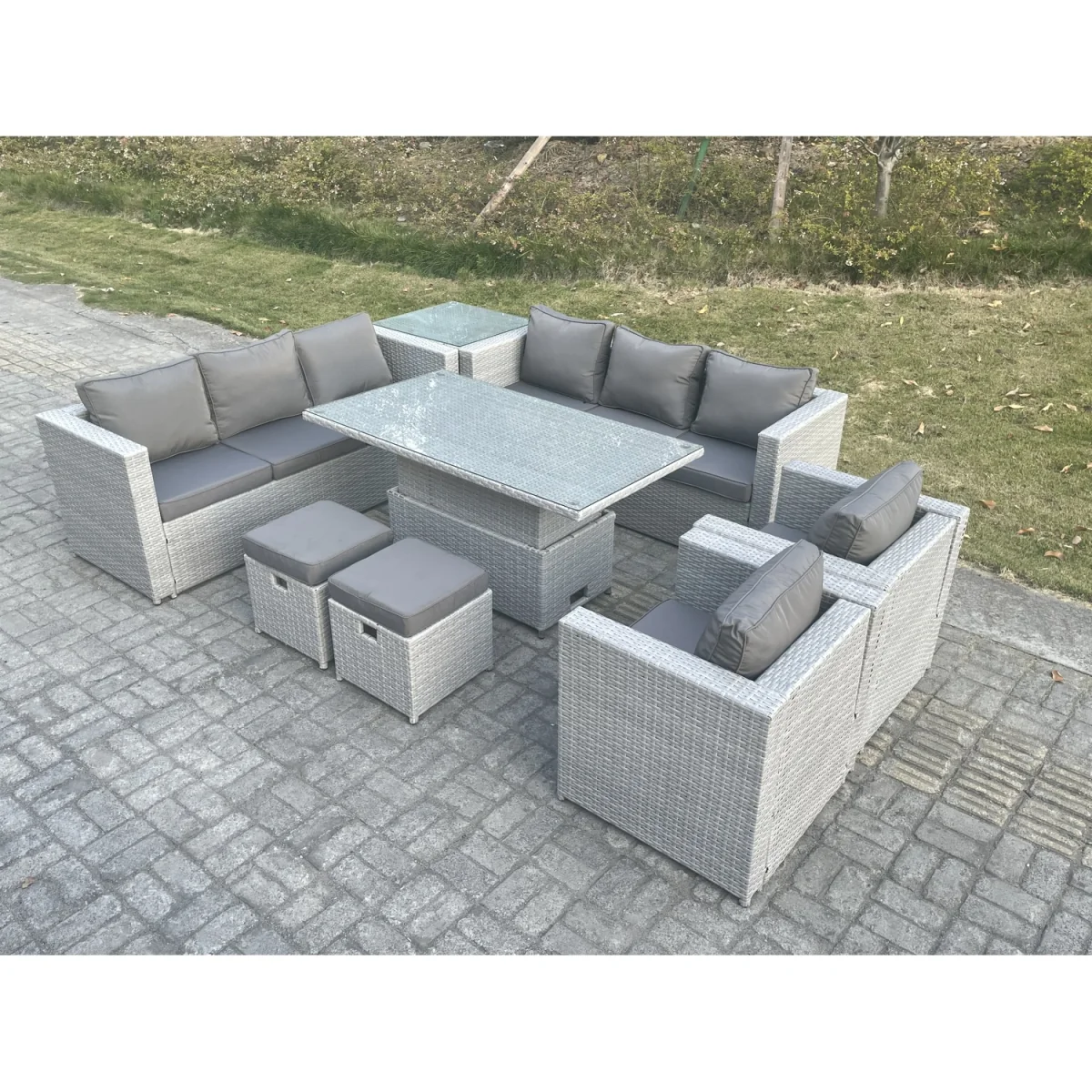 Rattan Garden Funiture Set Height Lounge Chair Side Table Stool - Light Grey Mixed – image 2