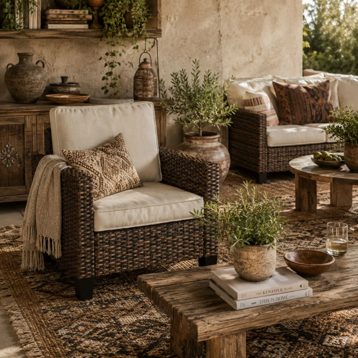 Sune Rattan Brown Outdoor Armchair with Cream Cushion – image 2
