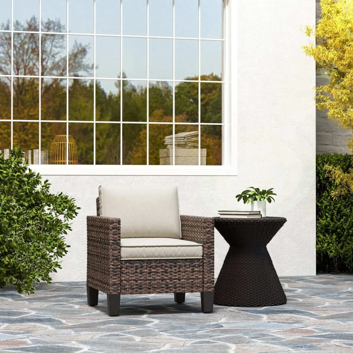 Sune Rattan Brown Outdoor Armchair with Cream Cushion – image 6