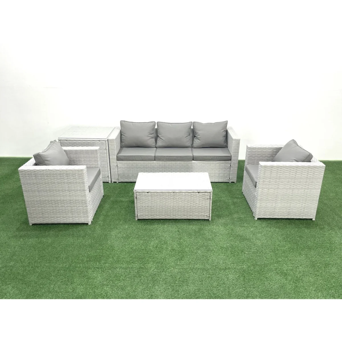 Fimous 5-Seater Rattan Garden Set with 3-Seater Sofa, 2 Armchairs and Tables Light Grey Mixed - Light Grey Mixed – image 5