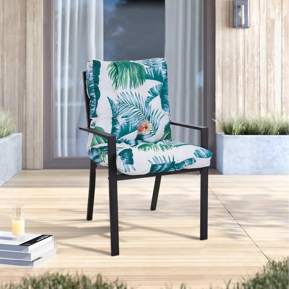 Outdoor Waterproof Chair Cushion - Green+White